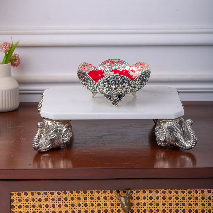 Marble Chowki with Aluminium cast legs for Pooja