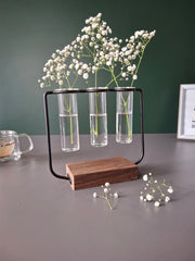 Wooden Plant Pot, 3 Glass Tubes Plant