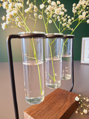 Wooden Plant Pot, 3 Glass Tubes Plant