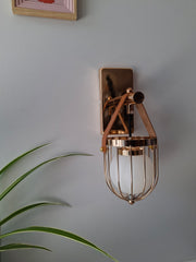 Gold-Toned Antique Finished Armed Cage Wall light