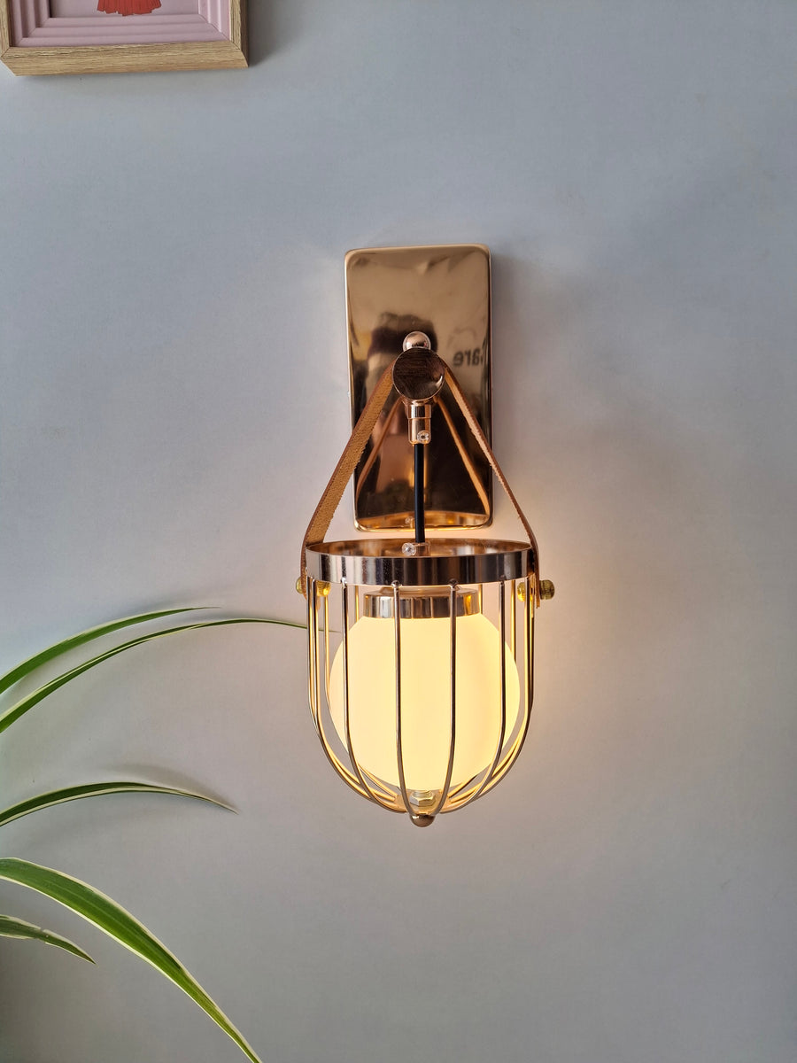 Gold-Toned Antique Finished Armed Cage Wall light