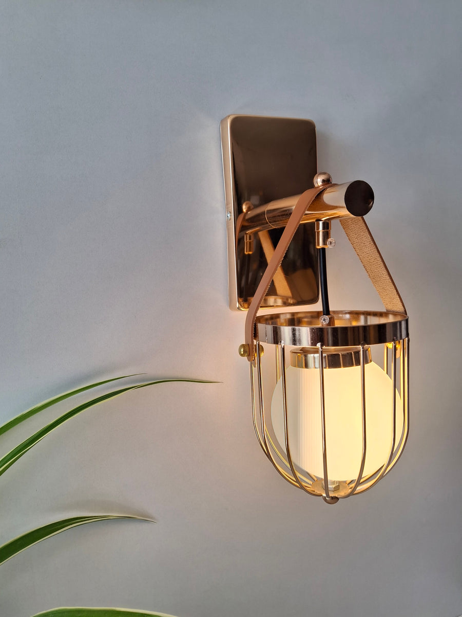 Gold-Toned Antique Finished Armed Cage Wall light