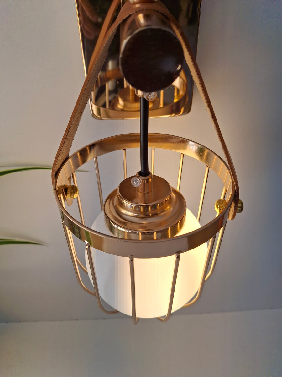 Gold-Toned Antique Finished Armed Cage Wall light