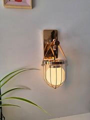 Gold-Toned Antique Finished Armed Cage Wall light