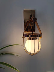 Gold-Toned Antique Finished Armed Cage Wall light