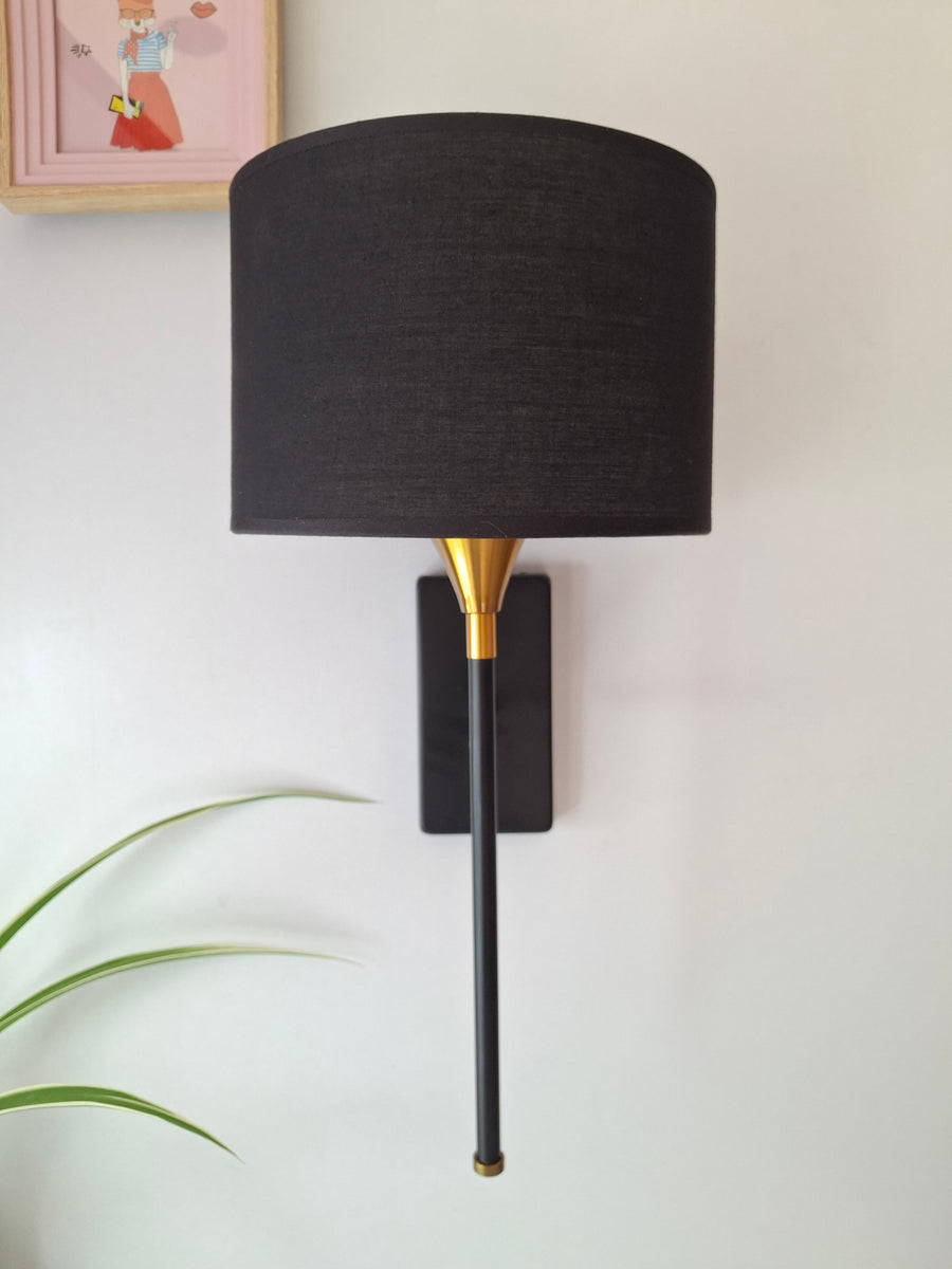 Drum Black Cotton Shade with Metal Base plate Wall Light