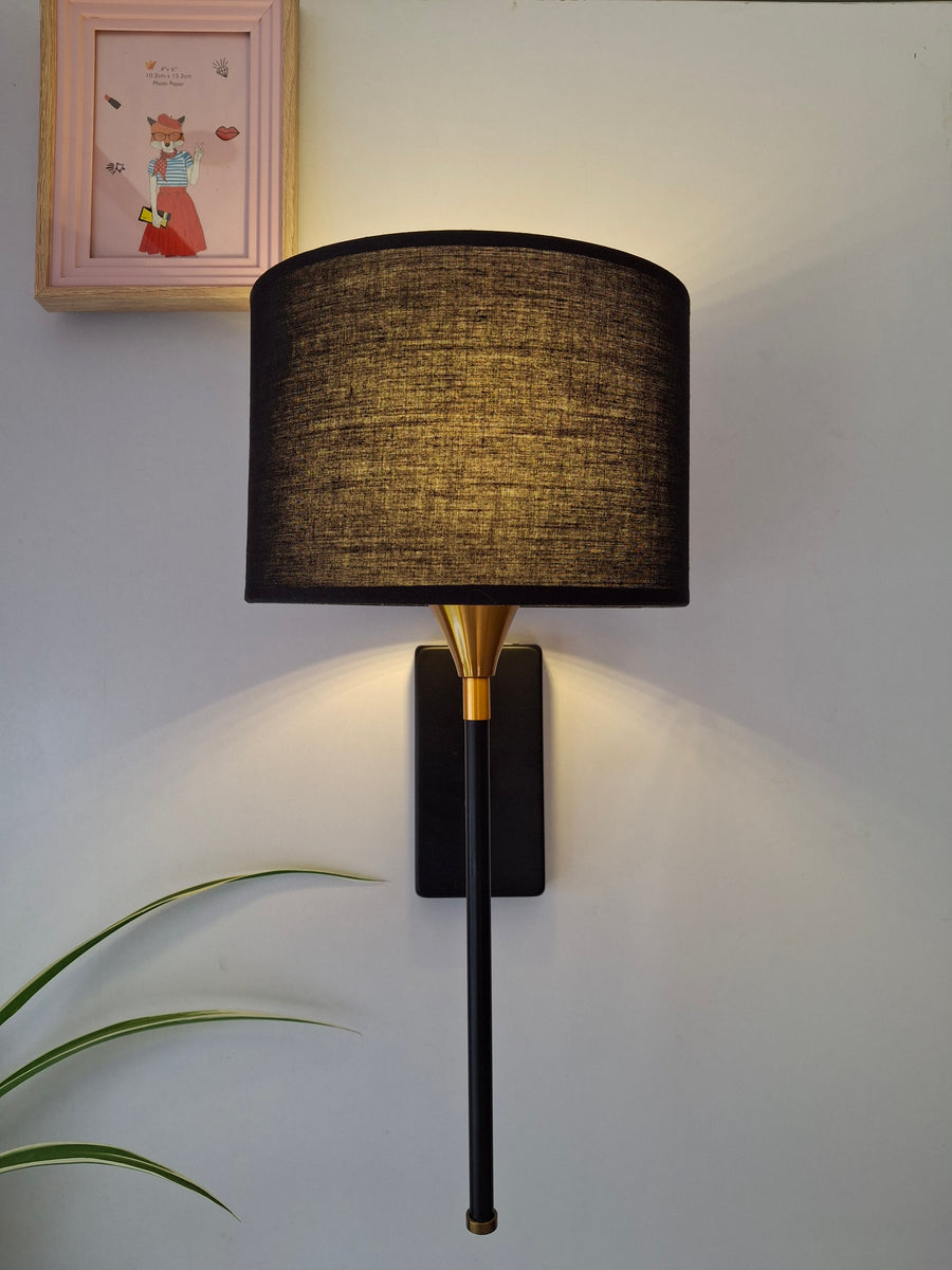 Drum Black Cotton Shade with Metal Base plate Wall Light