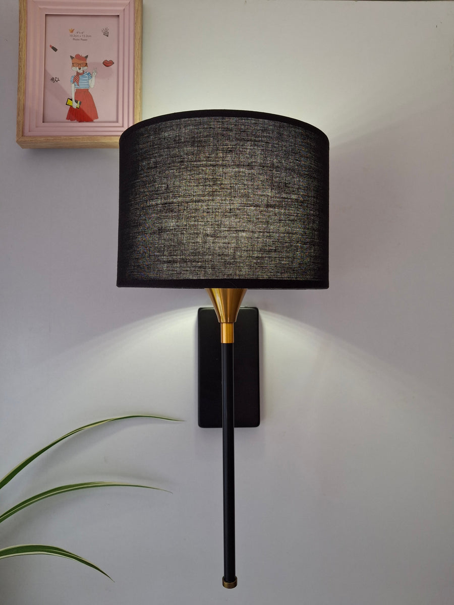 Drum Black Cotton Shade with Metal Base plate Wall Light