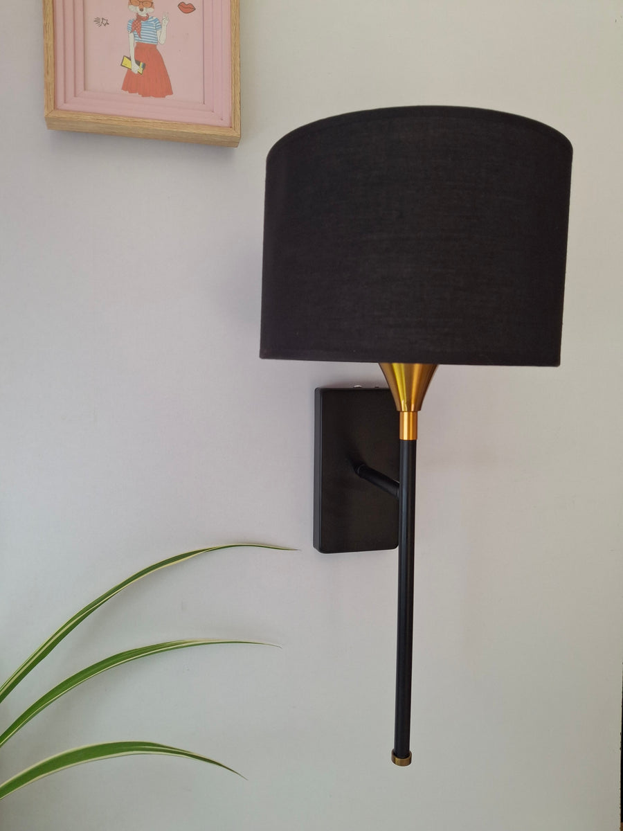 Drum Black Cotton Shade with Metal Base plate Wall Light