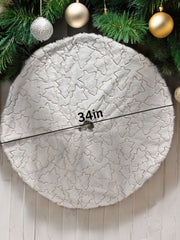 Christmas Sequin Tree Skirt 34in,White Soft Thick with Golden Tree Decorations for 5FT 6FT 7FT Xmas Tree