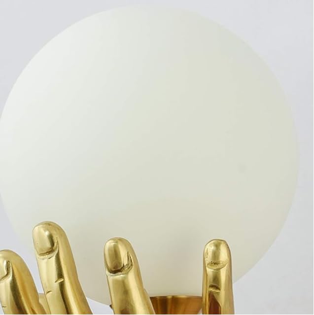 Creative Golden Resin Hand Holding Frosted Glass Globe Lamp