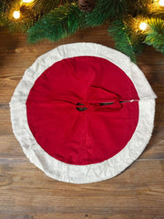 Faux Fur Christmas Tree Skirt Plush Xmas Tree Skirts for Christmas Holiday Decorations (Red and White, 34Inch)