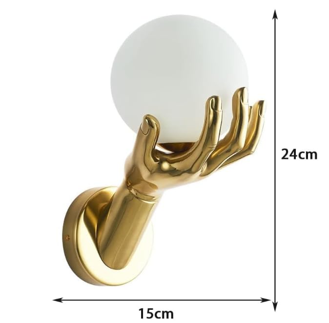 Creative Golden Resin Hand Holding Frosted Glass Globe Lamp