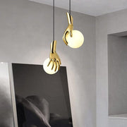 Modern LED 1 Hand Shape Gold Finish Frosted Glass Globe Bedside Pendant Hanging Light