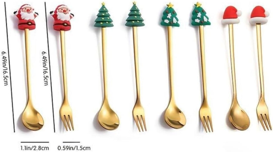 CHRISTMAS SET OF 6 Folk and Spoon gold set