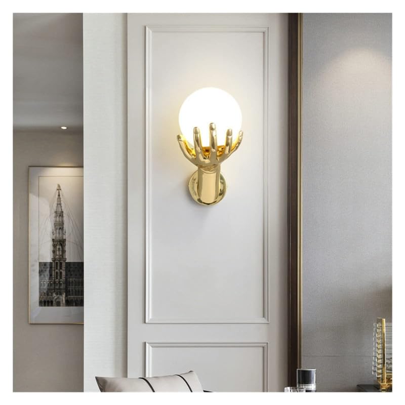 Creative Golden Resin Hand Holding Frosted Glass Globe Lamp