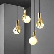 Modern LED 1 Hand Shape Gold Finish Frosted Glass Globe Bedside Pendant Hanging Light