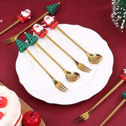 CHRISTMAS SET OF 6 Folk and Spoon gold set