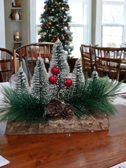 set of 5 trees Table top Christmas decor with wooden log (15cm)