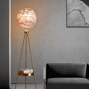 Floor Lamp Metal with Shelves Tripod with Suspended Feather Lampshade