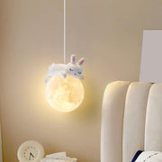 Rabbit Pendant Light, Retro White Resin Chandelier Cute Animal Shape