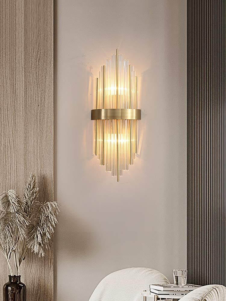 30W Led Tube Glass Crystal Gold Metal Wall Light