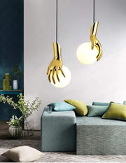 Modern LED 1 Hand Shape Gold Finish Frosted Glass Globe Bedside Pendant Hanging Light