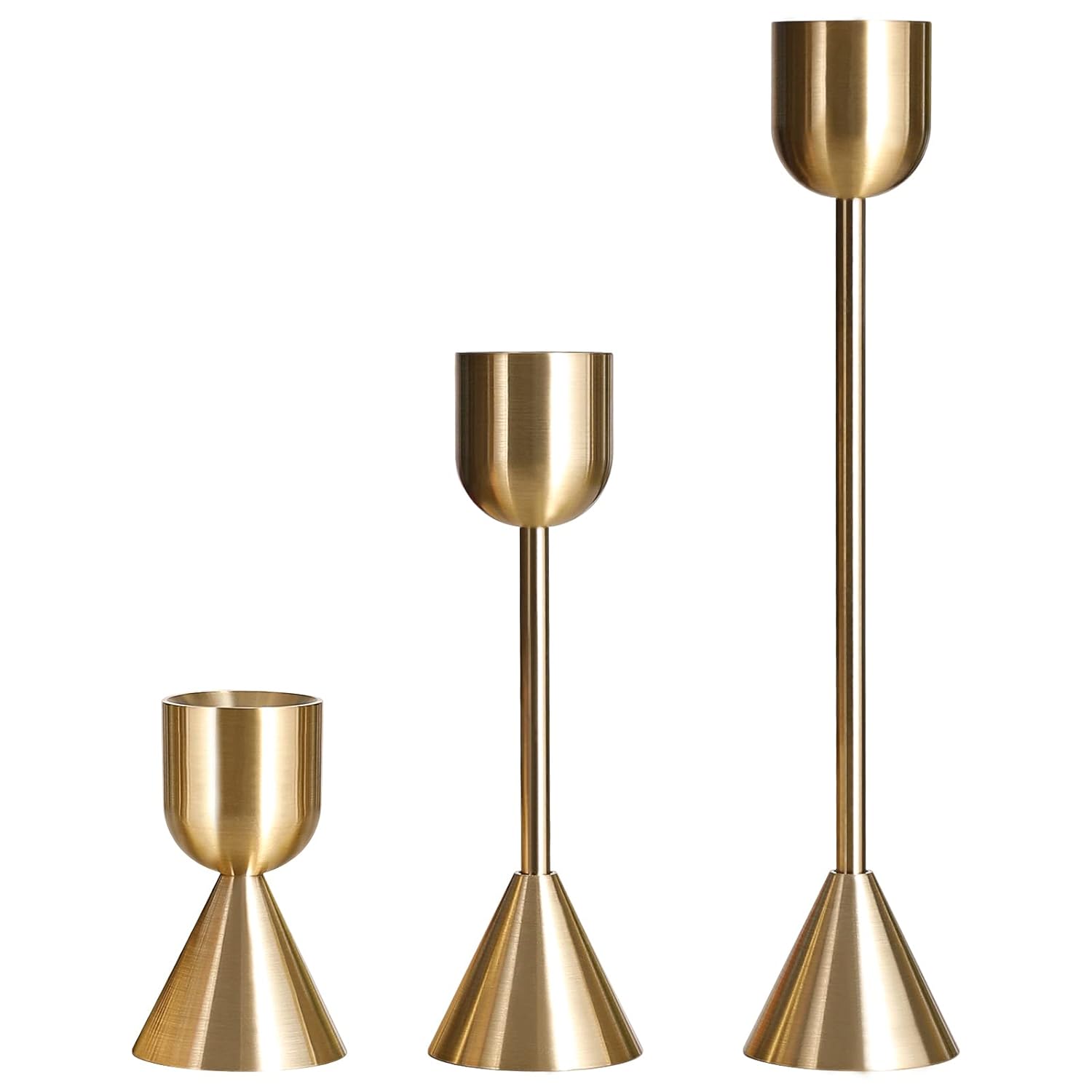 Brass Gold Candlestick Holder - Set of 3 Taper Candle Holder