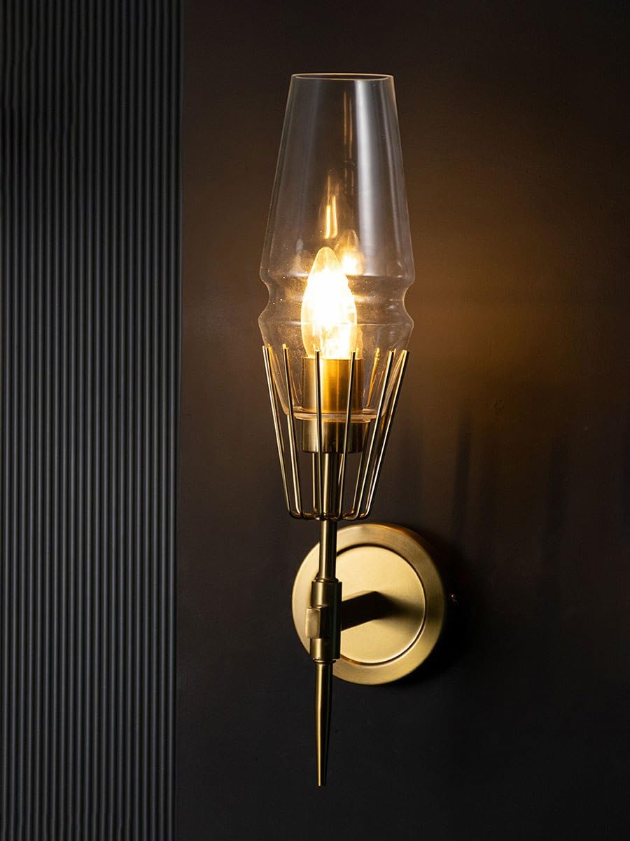 Diamond Shape Glass & Metal Golden Wall Lamp