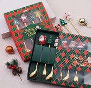 CHRISTMAS SET OF 6 Folk and Spoon gold set