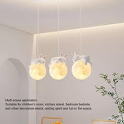 Rabbit Pendant Light, Retro White Resin Chandelier Cute Animal Shape