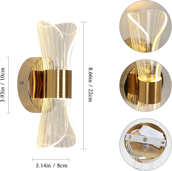 Modern LED Wall Sconces, Decorative Wall Light Fixtures 10W Acrylic 3 Color