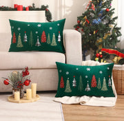 Christmas Tree Pillow Covers With INSERTS 12x20 Set of 2 Dark Forest Green Xmas Trees Snowflake Throw Pillow Covers Winter Christmas Farmhouse Rectangle Pillow Case for Living Room Couch Sofa