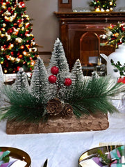 set of 5 trees Table top Christmas decor with wooden log (15cm)