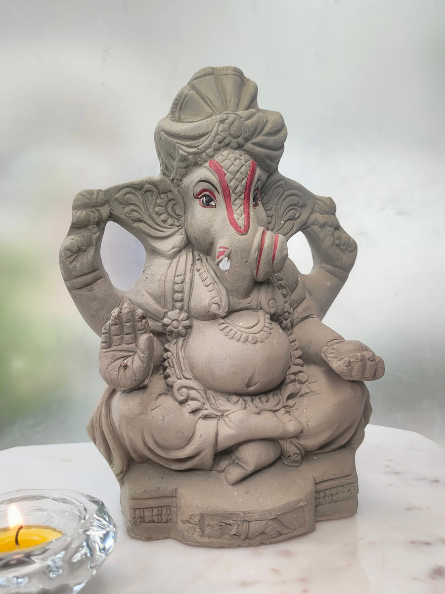 Clay ECO Friendly Plain Ganesh ji 8 Inch