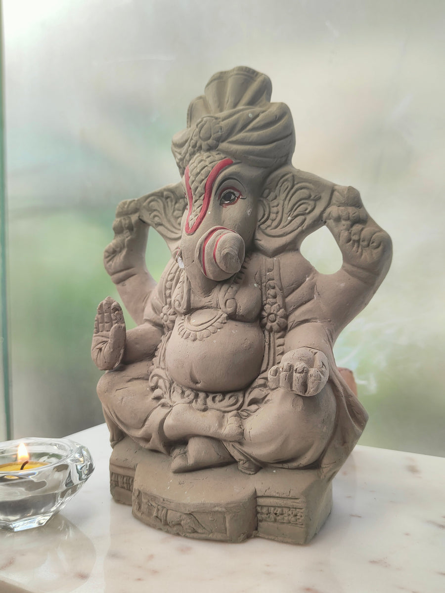 Clay ECO Friendly Plain Ganesh ji 8 Inch