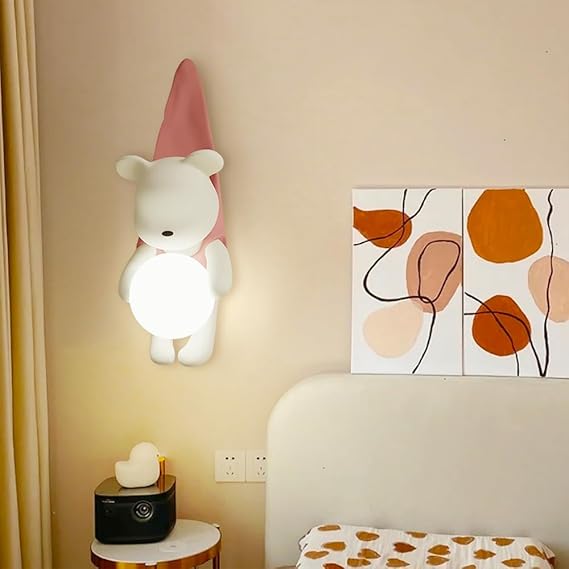 CORAL TREE Cartoon Wall Light, LED Wall Light for Kids Room, Little Bear Wall Light, Cute Wall Light, 8W 3000K Hardwired Wall Light for Kids Room, Nursery