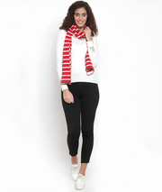 Red and Ivory Striped Cotton Knitted Scarf