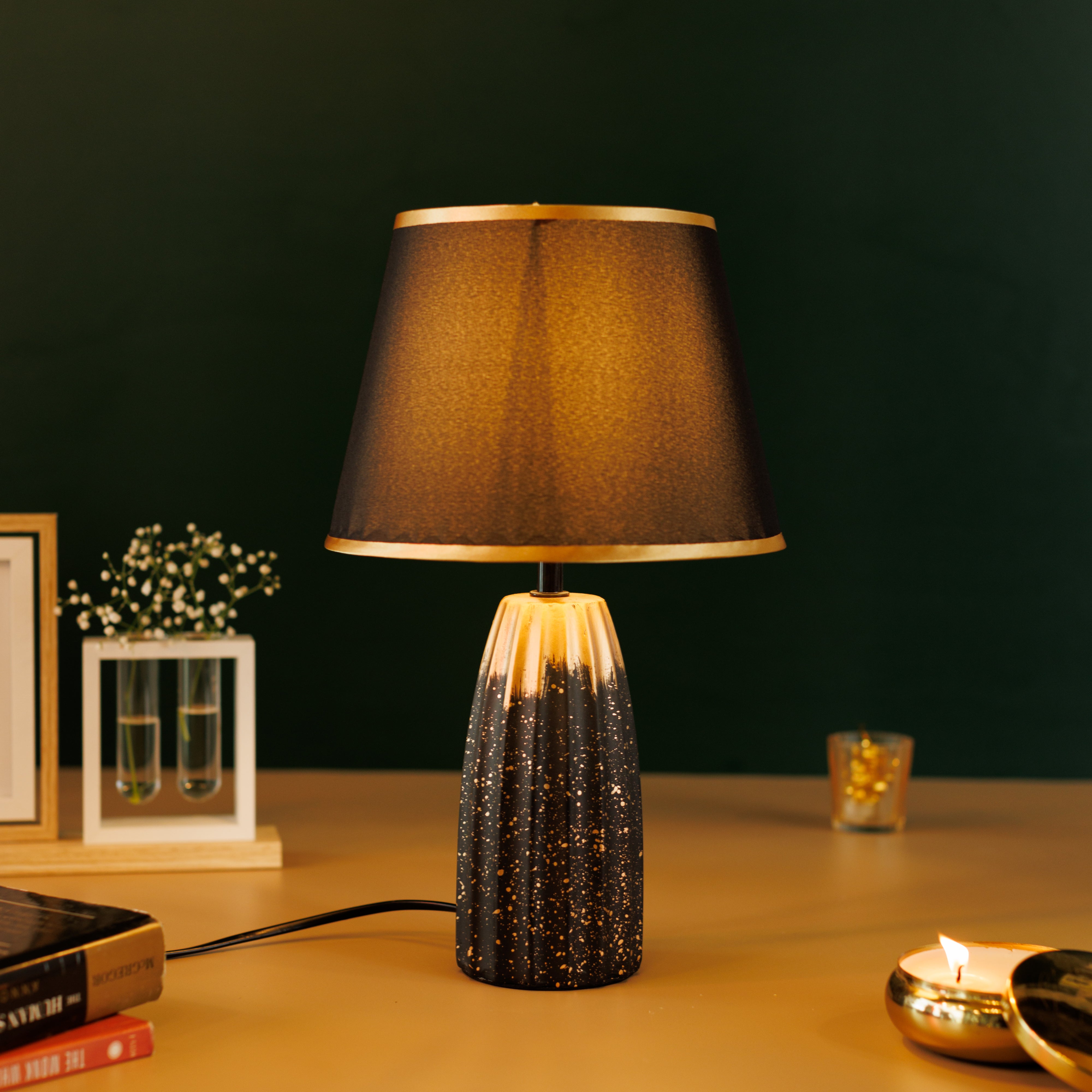 The Decor Kart Grey Ceramic Serenity Table Lamp- Black