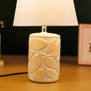 Green And White - Table Lamp - Two Tone Textured Leaf Motif