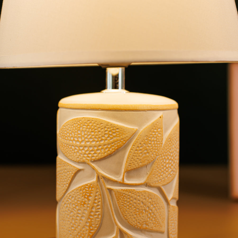 Green And White - Table Lamp - Two Tone Textured Leaf Motif