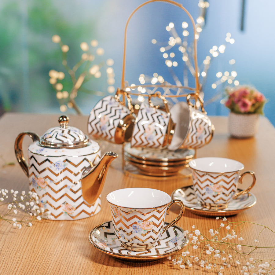 Wave Golden color 14 tea Cup set