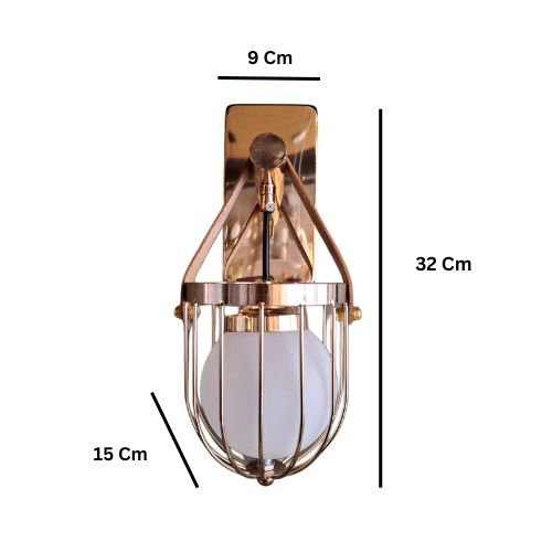 Gold-Toned Antique Finished Armed Cage Wall light