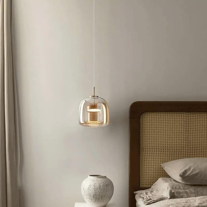 CORAL TREE LED Gold Finish Amber Glass Bedside Pendant/Hanging Light Ceiling Lamp Lighting Fixture - Tricolour Light (White, Warm White, Natural White)