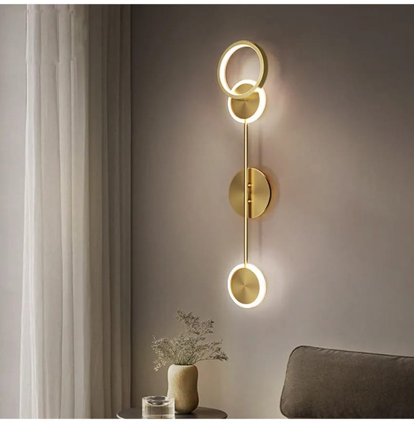 LED Gold Long 3 Rings Wall Light - Warm White
