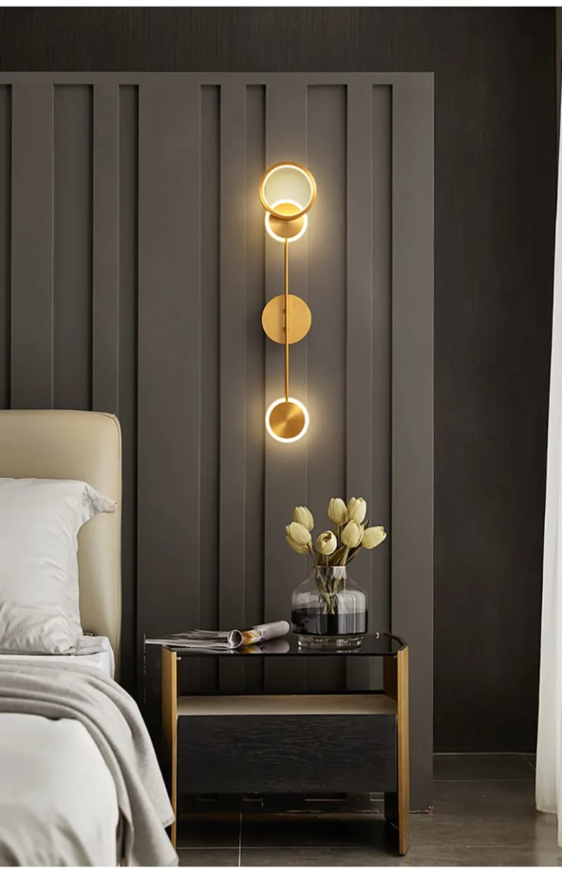 LED Gold Long 3 Rings Wall Light - Warm White