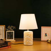 Green And White - Table Lamp - Two Tone Textured Leaf Motif