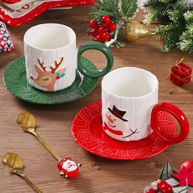 Christmas Tree Coffee Set with Mug and Saucer