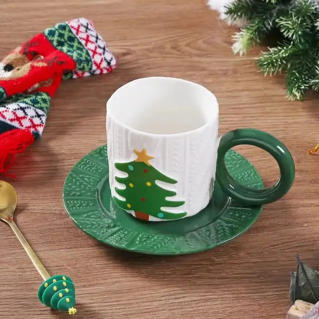 Christmas Tree Coffee Set with Mug and Saucer