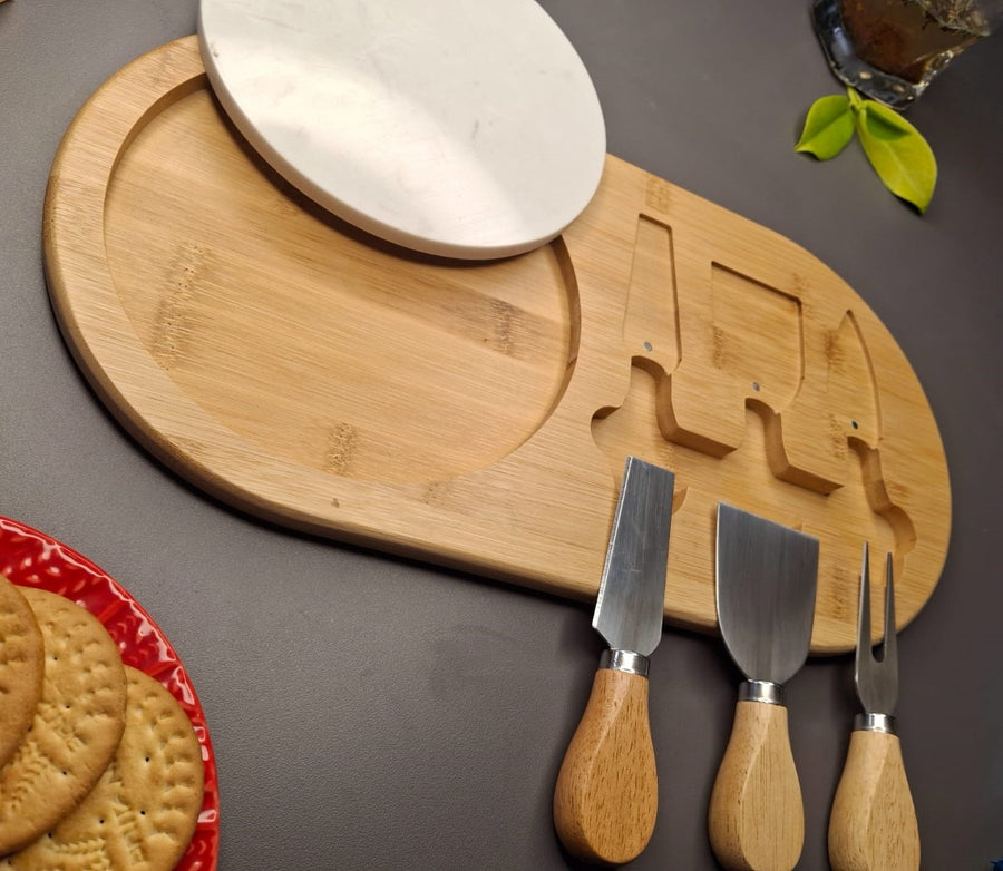 Wooden Cheese Platter Set With Marble Board And Cheese Cutlery Style 2